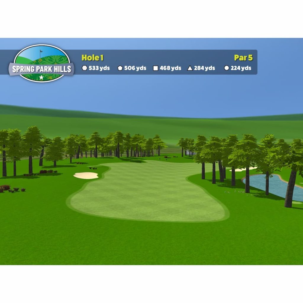 GSPro vs E6 Connect (2026): Which Simulator Software Should You Buy? 4 Awesome Golf course view with a par 5 hole banner