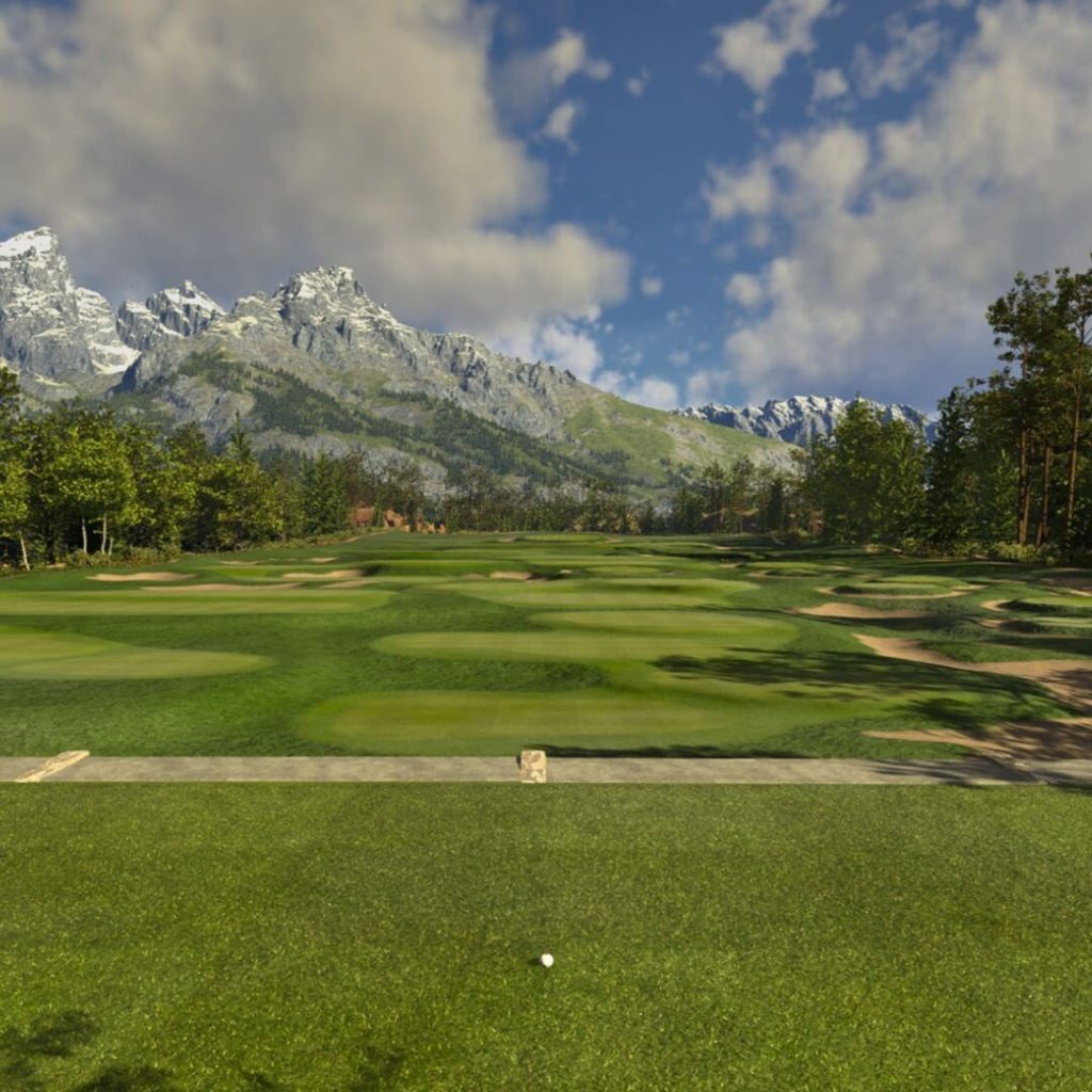 GSPro vs E6 Connect (2026): Which Simulator Software Should You Buy? 3 A rendered mountain golf hole in E6 Apex