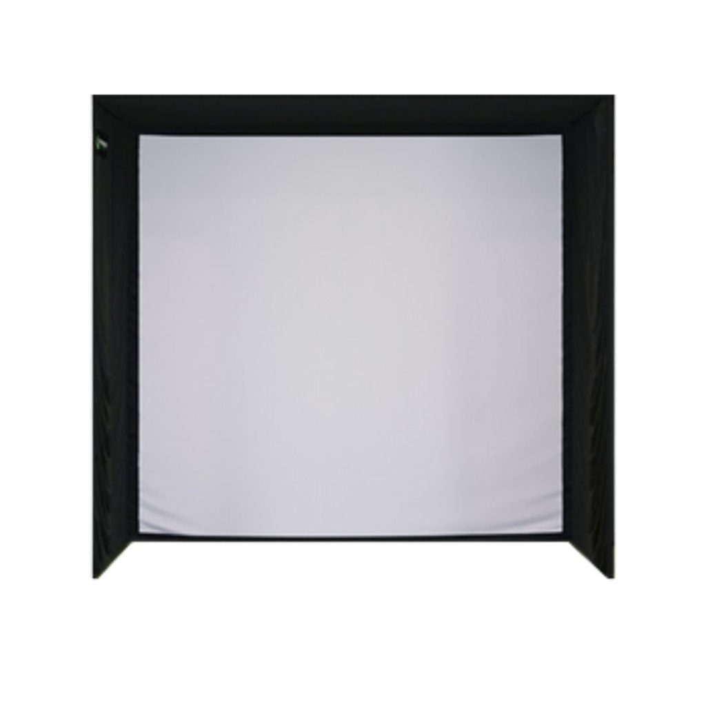 SIG8 golf simulator enclosure with a white impact screen