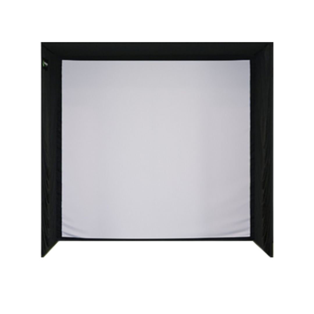 SIG8 golf simulator enclosure with a white impact screen